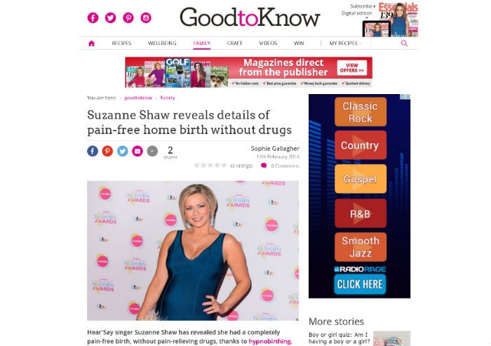 Suzanne Shaw Hypnobirthing Enjoys Hypnobirthing Press in Good to Know